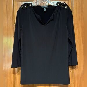 NWOT Eileen Fisher, black with gold accent, 3/4 sleeve top blouse - rare